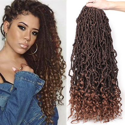 Leeven 7 Packs Faux Locs With Curly Ends 18 Inch Pre-looped Goddess Locs Crochet Hair 84 Strands Natural Black Crochet Bohemian Soft Locs Braiding Hair Extensions With Curls for Women 1B