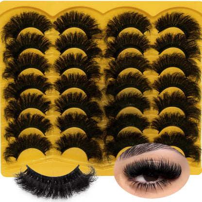 Mink Lashes Fluffy 20mm Volume False Eyelashes 8D Cat Eye Strip Lashes D Curl 14 Pairs Dramatic Soft Eyelash 25mm Big Long Lash Strips Lashes Pack That Look Like Extensions Faux Mink Lashes