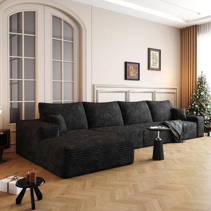 135" Oversized Compressed Sectional Sofa - 33D High-Density Foam Cloud Couch with Deep Seat - Minimalist 3-Piece Corduroy Upholstered Boneless Modular Lounge Couch | Breathable material, Full Foam, Anti-slip