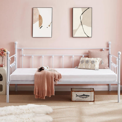 VECELO Daybed Frame, Twin Size Metal Platform Bed with Headboard,Heavy Duty Steel Slats Support for Living Room Bedroom Guest Room, Easy Assembly