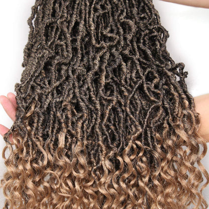 Leeven 7 Packs Faux Locs With Curly Ends 18 Inch Pre-looped Goddess Locs Crochet Hair 84 Strands Natural Black Crochet Bohemian Soft Locs Braiding Hair Extensions With Curls for Women 1B