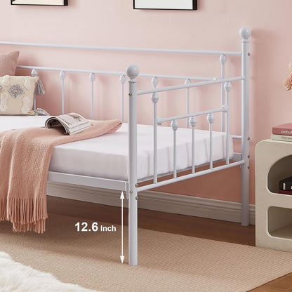 VECELO Daybed Frame, Twin Size Metal Platform Bed with Headboard,Heavy Duty Steel Slats Support for Living Room Bedroom Guest Room, Easy Assembly