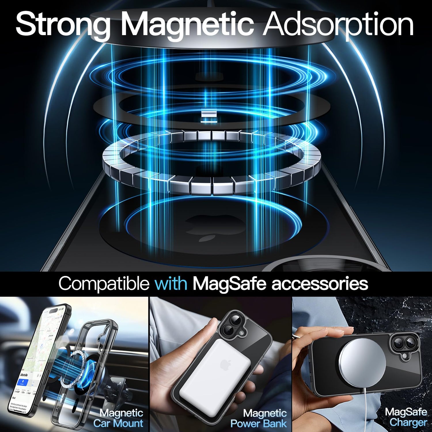 premium aplus module features iPhone with clear case showcasing MagSafe compatibility and sleek design.