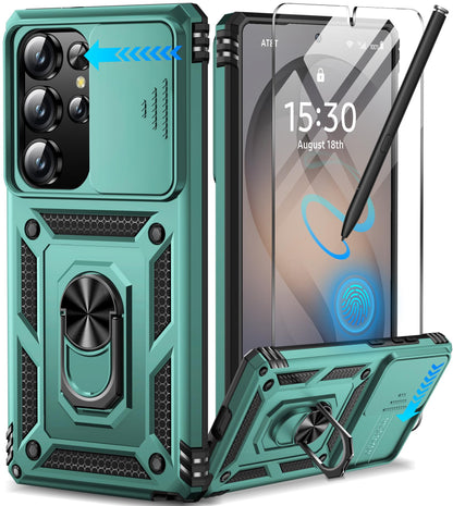 Samsung Galaxy S26 Ultra case with screen protector Taisaide S in teal, featuring a durable design and built-in kickstand.