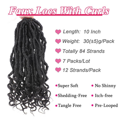 Leeven 7 Packs Faux Locs With Curly Ends 18 Inch Pre-looped Goddess Locs Crochet Hair 84 Strands Natural Black Crochet Bohemian Soft Locs Braiding Hair Extensions With Curls for Women 1B