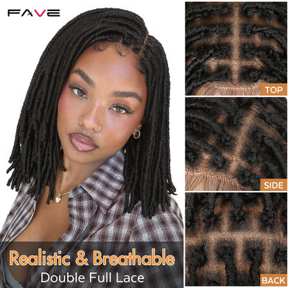 FAVE Soft Faux Locs Wig Synthetic Full Double Lace Dreadlock Wig Ombre Brown Braided Wigs for Black Women Dreads Wig for Women Natural Looking Part Free（Natural Color,280g）