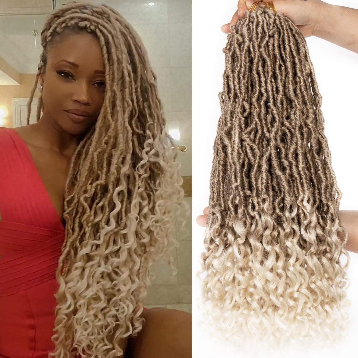 Leeven 7 Packs Faux Locs With Curly Ends 18 Inch Pre-looped Goddess Locs Crochet Hair 84 Strands Natural Black Crochet Bohemian Soft Locs Braiding Hair Extensions With Curls for Women 1B