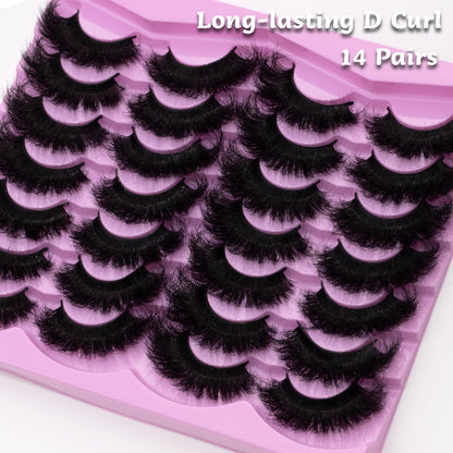 Mink Lashes Fluffy 20mm Volume False Eyelashes 8D Cat Eye Strip Lashes D Curl 14 Pairs Dramatic Soft Eyelash 25mm Big Long Lash Strips Lashes Pack That Look Like Extensions Faux Mink Lashes
