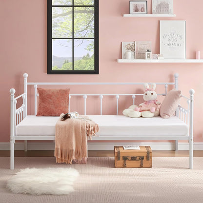 VECELO Daybed Frame, Twin Size Metal Platform Bed with Headboard,Heavy Duty Steel Slats Support for Living Room Bedroom Guest Room, Easy Assembly
