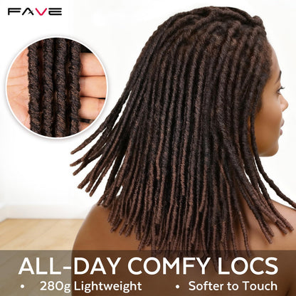 FAVE Soft Faux Locs Wig Synthetic Full Double Lace Dreadlock Wig Ombre Brown Braided Wigs for Black Women Dreads Wig for Women Natural Looking Part Free（Natural Color,280g）