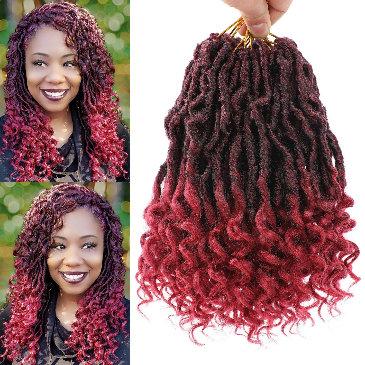 Leeven 7 Packs Faux Locs With Curly Ends 18 Inch Pre-looped Goddess Locs Crochet Hair 84 Strands Natural Black Crochet Bohemian Soft Locs Braiding Hair Extensions With Curls for Women 1B