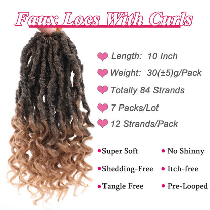 Leeven 7 Packs Faux Locs With Curly Ends 18 Inch Pre-looped Goddess Locs Crochet Hair 84 Strands Natural Black Crochet Bohemian Soft Locs Braiding Hair Extensions With Curls for Women 1B