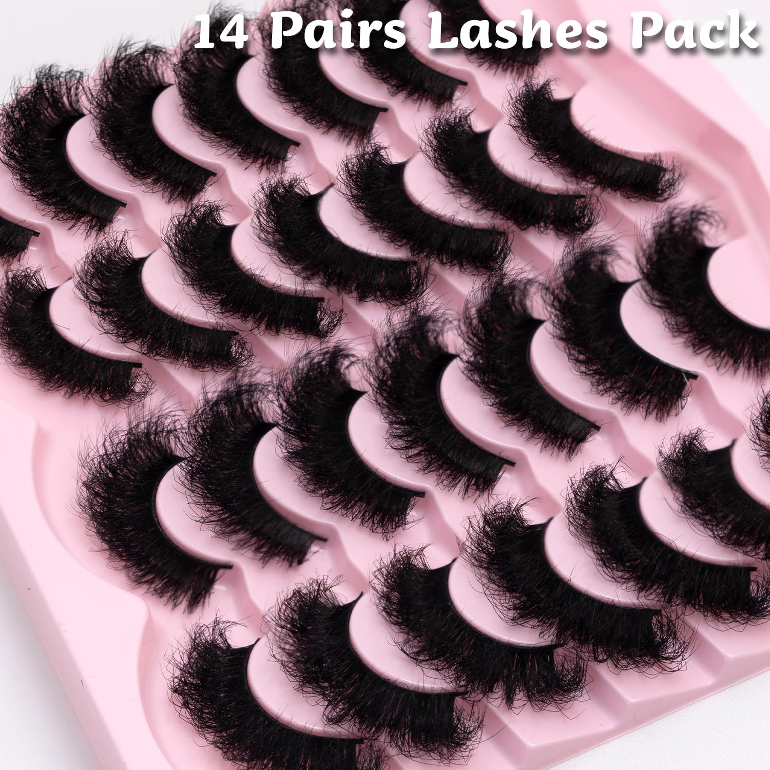 Mink Lashes Fluffy 20mm Volume False Eyelashes 8D Cat Eye Strip Lashes D Curl 14 Pairs Dramatic Soft Eyelash 25mm Big Long Lash Strips Lashes Pack That Look Like Extensions Faux Mink Lashes