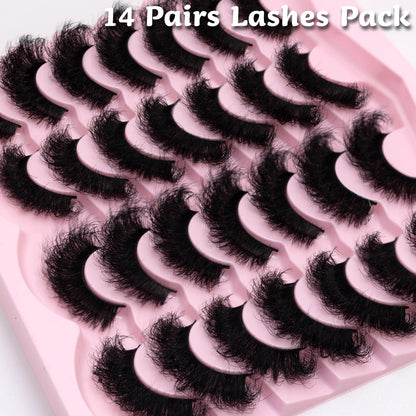 Mink Lashes Fluffy 20mm Volume False Eyelashes 8D Cat Eye Strip Lashes D Curl 14 Pairs Dramatic Soft Eyelash 25mm Big Long Lash Strips Lashes Pack That Look Like Extensions Faux Mink Lashes
