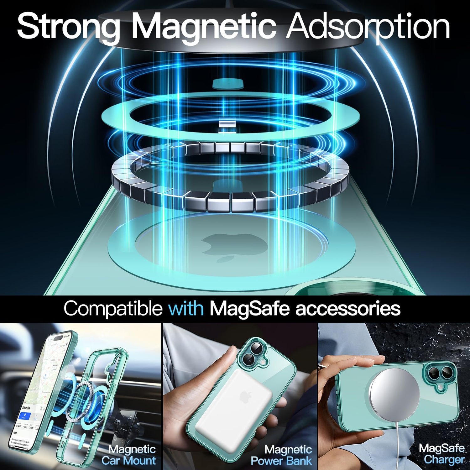 premium aplus module features iPhone with clear case showcasing MagSafe compatibility and sleek design.