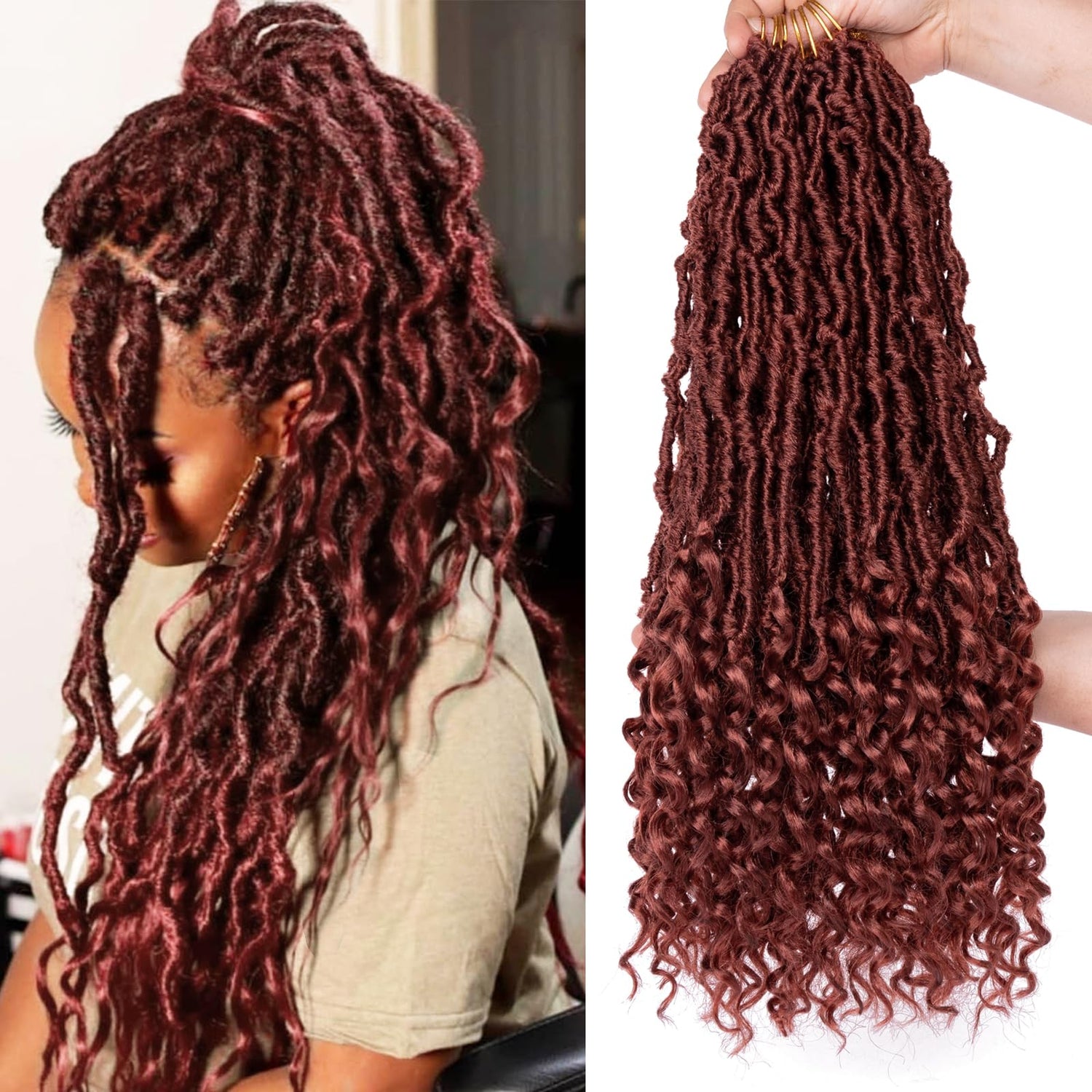 Leeven 7 Packs Faux Locs With Curly Ends 18 Inch Pre-looped Goddess Locs Crochet Hair 84 Strands Natural Black Crochet Bohemian Soft Locs Braiding Hair Extensions With Curls for Women 1B