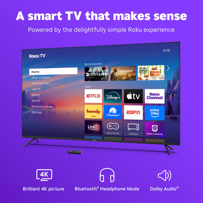 Roku Smart TV – 55-Inch Select Series, 4K HDR TV – Roku TV with Enhanced Voice Remote – Flat Screen LED Television with Wi-Fi for Streaming Live Local News, Sports, Family Entertainment