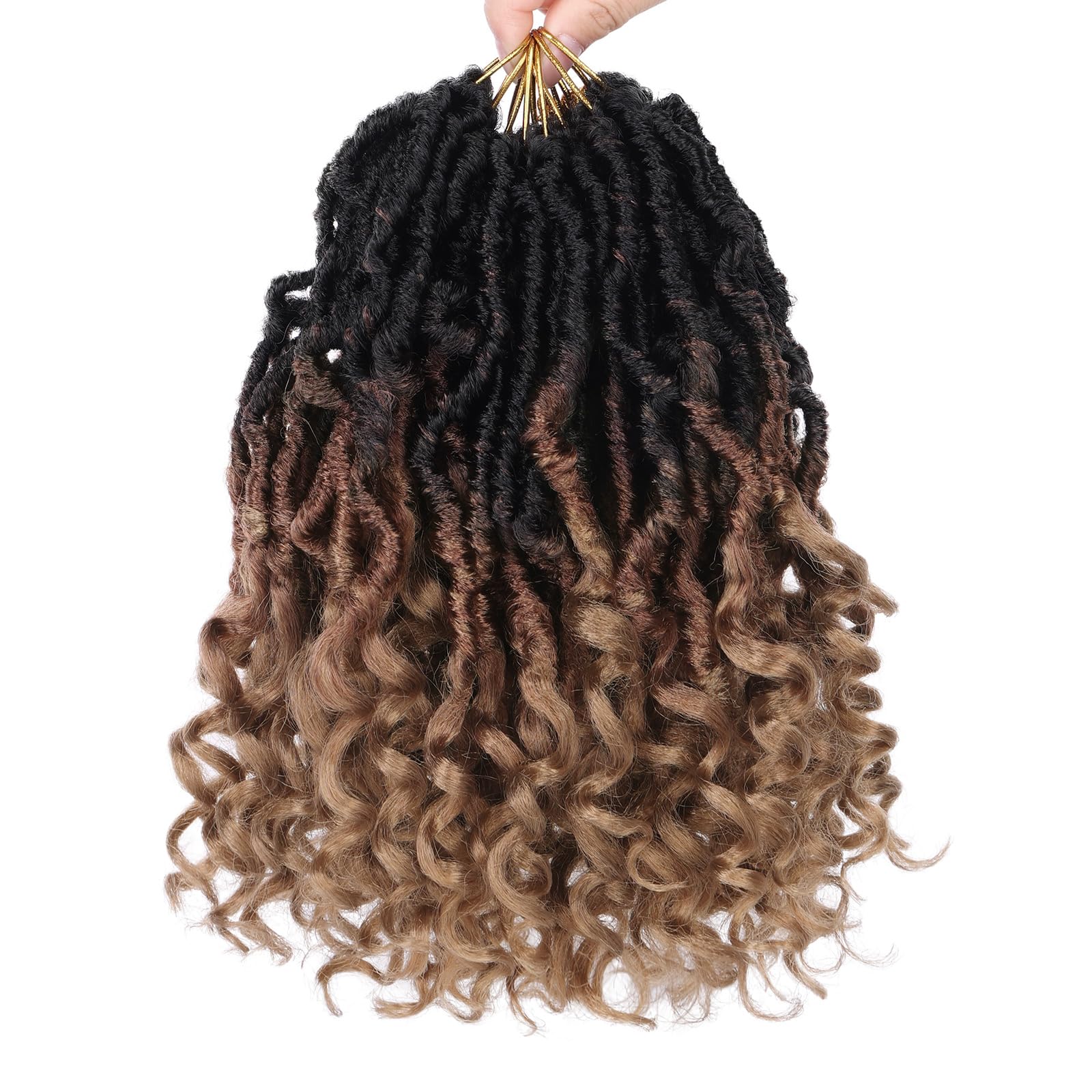 Leeven 7 Packs Faux Locs With Curly Ends 18 Inch Pre-looped Goddess Locs Crochet Hair 84 Strands Natural Black Crochet Bohemian Soft Locs Braiding Hair Extensions With Curls for Women 1B