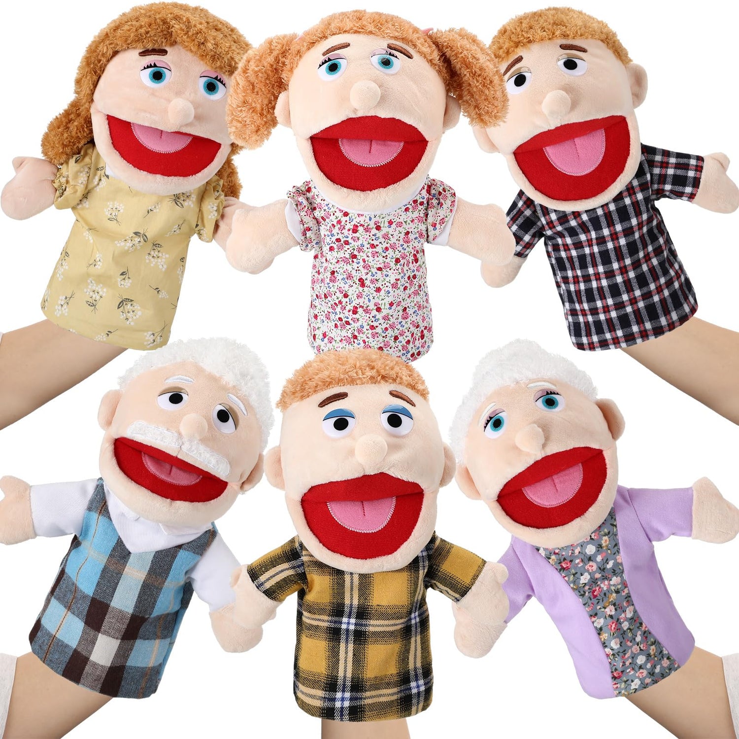 Lenwen 6 Pcs Family Hand Puppet Set Family Members Puppets with Movable Mouth Soft Plush for Boys and Girls Teens Kids Storytelling Play School Teaching Preschool (African American)