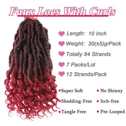 Leeven 7 Packs Faux Locs With Curly Ends 18 Inch Pre-looped Goddess Locs Crochet Hair 84 Strands Natural Black Crochet Bohemian Soft Locs Braiding Hair Extensions With Curls for Women 1B