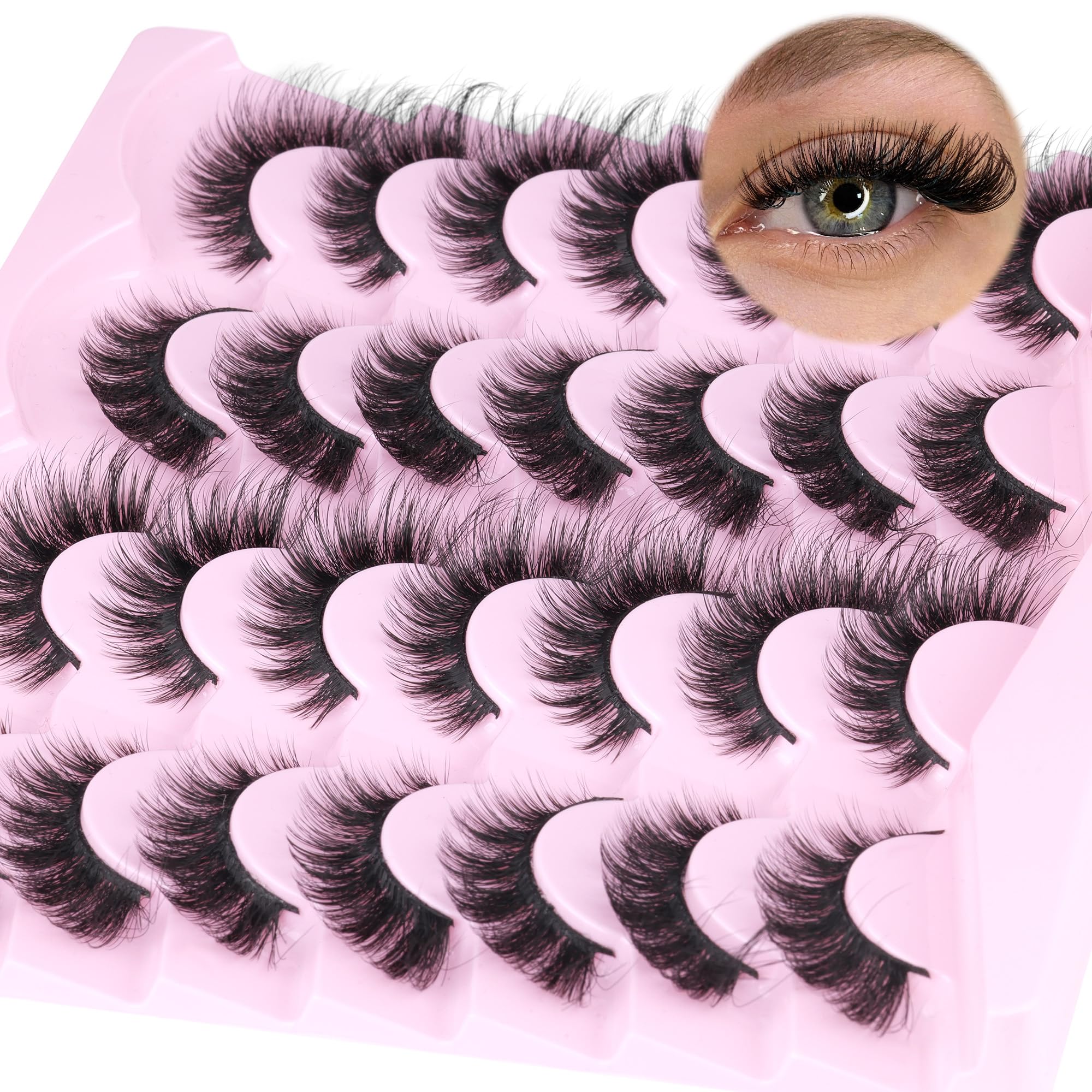 14 Pairs Wispy Mink Lashes False Eye Lashes Natural Look 5D Volume 16mm Fake Eyelashes Pack by TNFVLONEINS