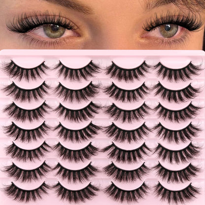 14 Pairs Wispy Mink Lashes False Eye Lashes Natural Look 5D Volume 16mm Fake Eyelashes Pack by TNFVLONEINS