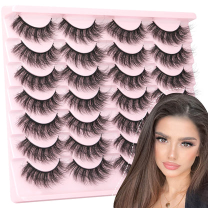14 Pairs Wispy Mink Lashes False Eye Lashes Natural Look 5D Volume 16mm Fake Eyelashes Pack by TNFVLONEINS