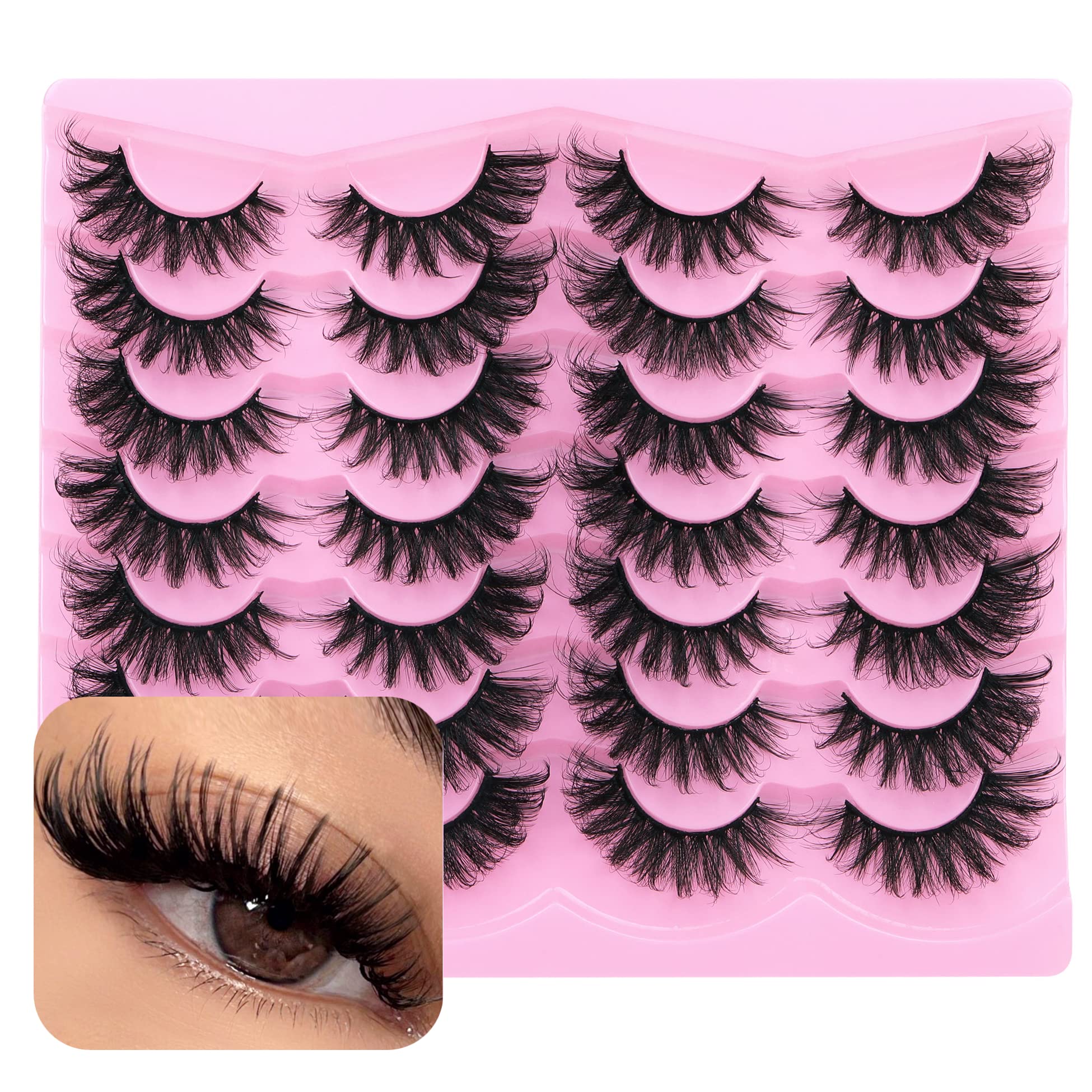 14 Pairs Wispy Mink Lashes False Eye Lashes Natural Look 5D Volume 16mm Fake Eyelashes Pack by TNFVLONEINS