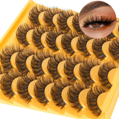 14 Pairs Wispy Mink Lashes False Eye Lashes Natural Look 5D Volume 16mm Fake Eyelashes Pack by TNFVLONEINS