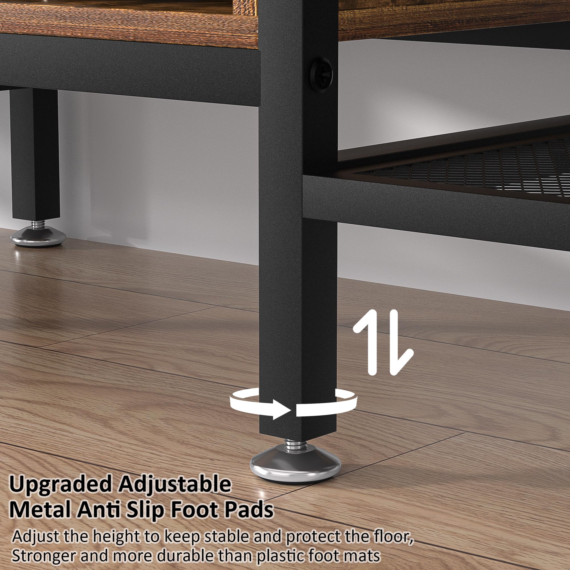 VECELO TV Stand with Power Outlets for 65 Inch Industria Media Entertainment Center with Charging Station, 3-Tier Open Shelves &amp; Metal Frame for Living Room, Bedroom, 55 Inch, Brown