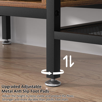 VECELO TV Stand with Power Outlets for 65 Inch Industria Media Entertainment Center with Charging Station, 3-Tier Open Shelves &amp; Metal Frame for Living Room, Bedroom, 55 Inch, Brown