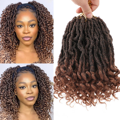 Leeven 7 Packs Faux Locs With Curly Ends 18 Inch Pre-looped Goddess Locs Crochet Hair 84 Strands Natural Black Crochet Bohemian Soft Locs Braiding Hair Extensions With Curls for Women 1B