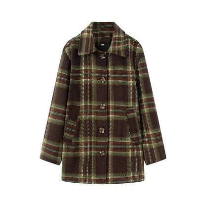 Plaid woolen coat