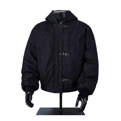 Loose Casual Warm Hooded Raw Denim Coat (Unisex)