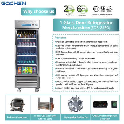 EQCHEN 27 Inch 1 Glass Door Commercial Refrigerator