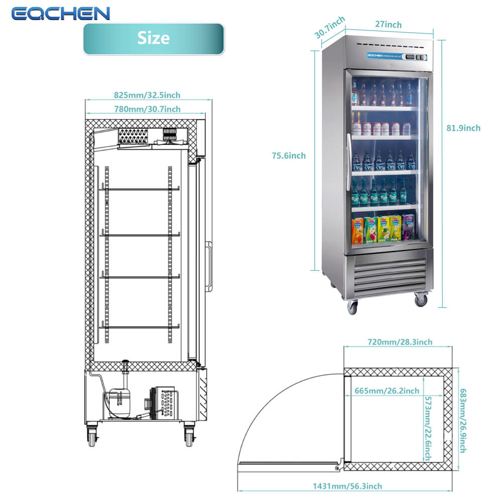 EQCHEN 27 Inch 1 Glass Door Commercial Refrigerator