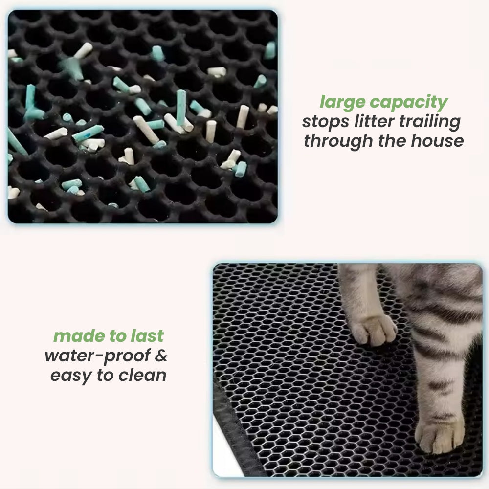 Mess-free litter mat with large capacity to trap litter, waterproof design, and easy to clean for hassle-free maintenance.