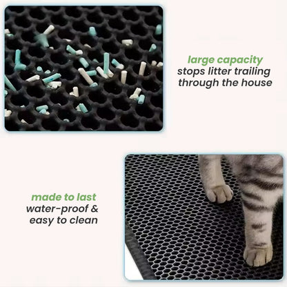 Mess-free litter mat with large capacity to trap litter, waterproof design, and easy to clean for hassle-free maintenance.