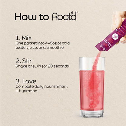 Advanced Daily Nutrition - Formulated for Her, shown in a glass with pink drink, mixing instructions on a light background.