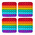 Four square fidget mats featuring a rainbow gradient design with poppable bubbles in vibrant colors.