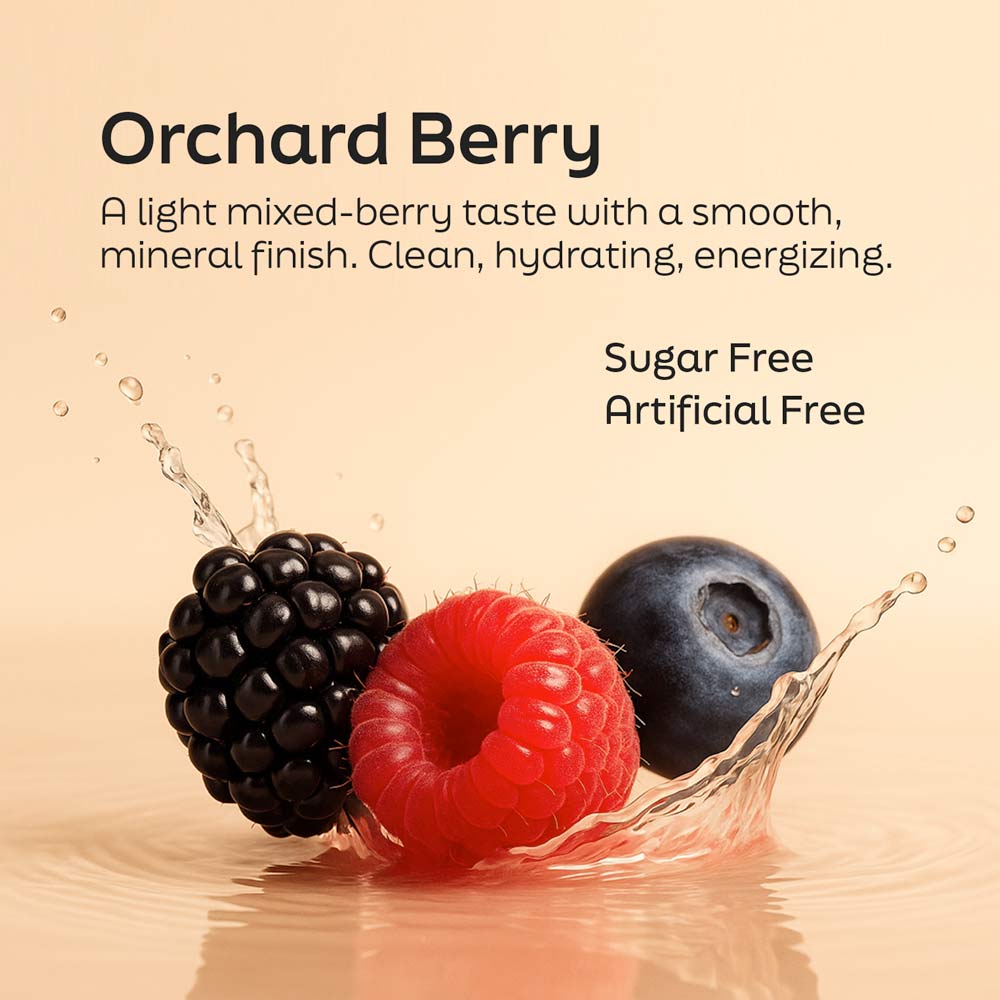 Advanced Daily Nutrition - Formulated for Men features mixed berries splashing in water, highlighting a refreshing, energizin