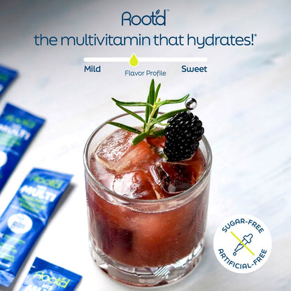 Growing Together Bundle - The Hydrating Multivitamin for Future Mom &amp; Dad. A refreshing drink with ice, garnished with rosema