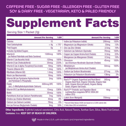 Supplement facts for the Growing Together Bundle - The Hydrating Multivitamin, detailing nutrients and ingredients for future