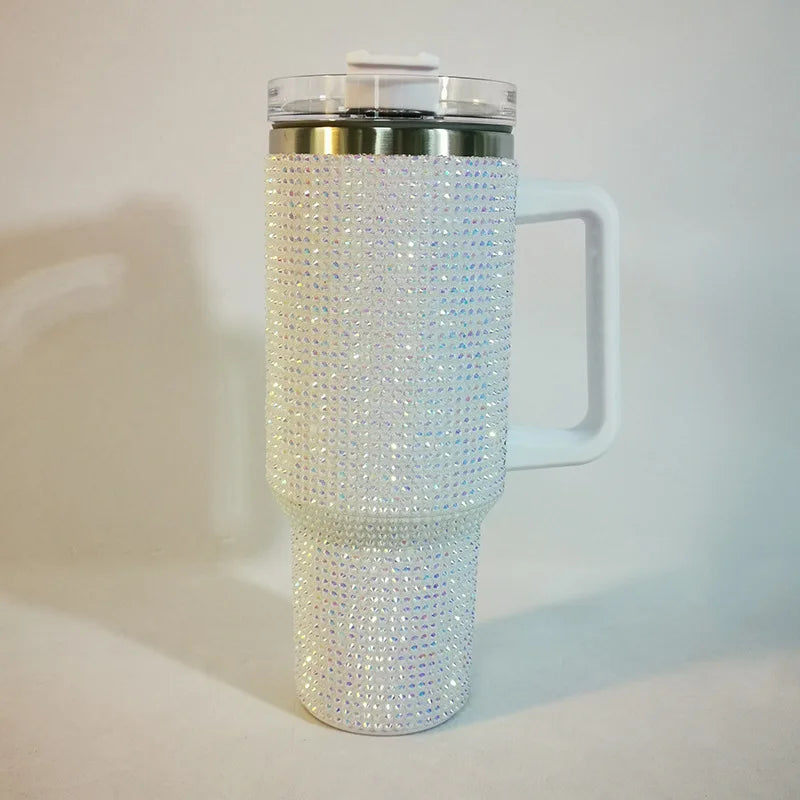 40oz Diamond Thermos Cup with Handle 304 Stainless Steel Vacuum Coffee Insulated Bottle Portable Car Flasks
