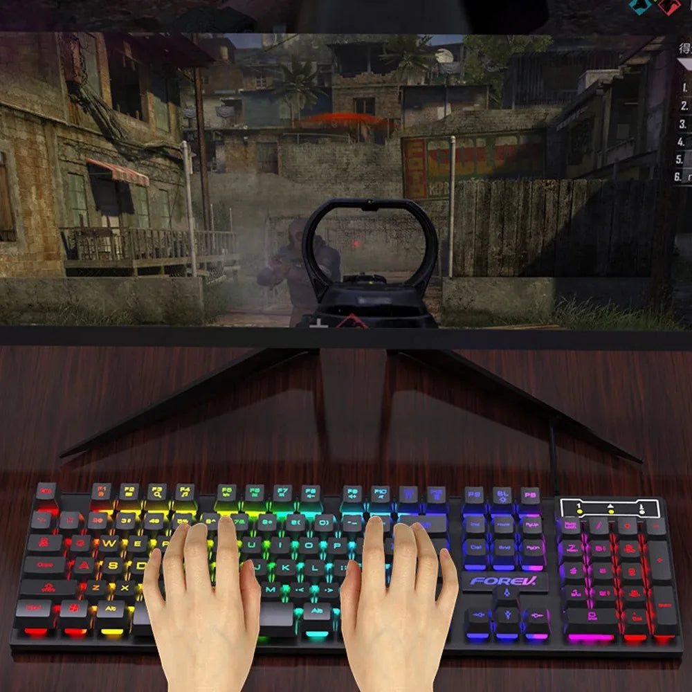 104 Keys Wired Keyboard RGB Colorful Gaming Keyboard