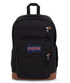 Jansport COOL STUDENT Backpack in black with a front pocket, side mesh pocket, and brown accents. Ideal for students.