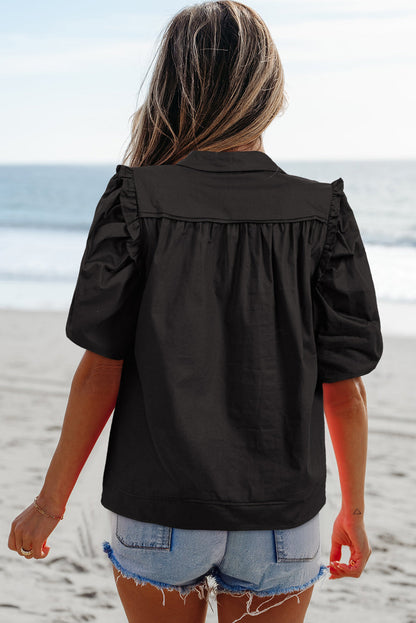 Analeia Frilly Puff Sleeve Stylish Collared Shirt