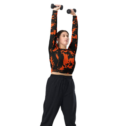 Black and Orange Spooky Paint Splatter Graffiti Long-Sleeve Fitted Crop Top