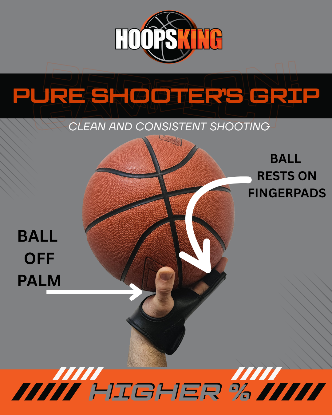 Perfect Jump Shot Glove | Basketball Shooting Glove with a basketball resting on fingerpads, showcasing grip design for clean