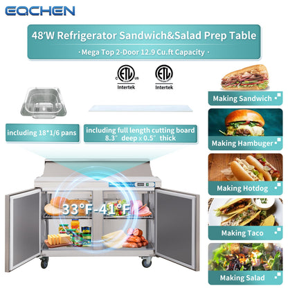 EQCHEN 48 Inch Mega Top Sandwich Prep Table Refrigerator